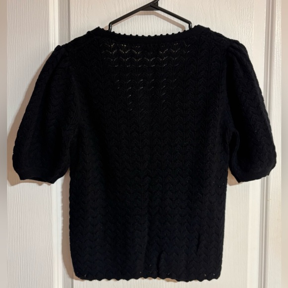 Aritzia Wilfred Fika Puff Sleeve Knit Cotton Buttoned Black Cardigan Size Large - Picture 13 of 14